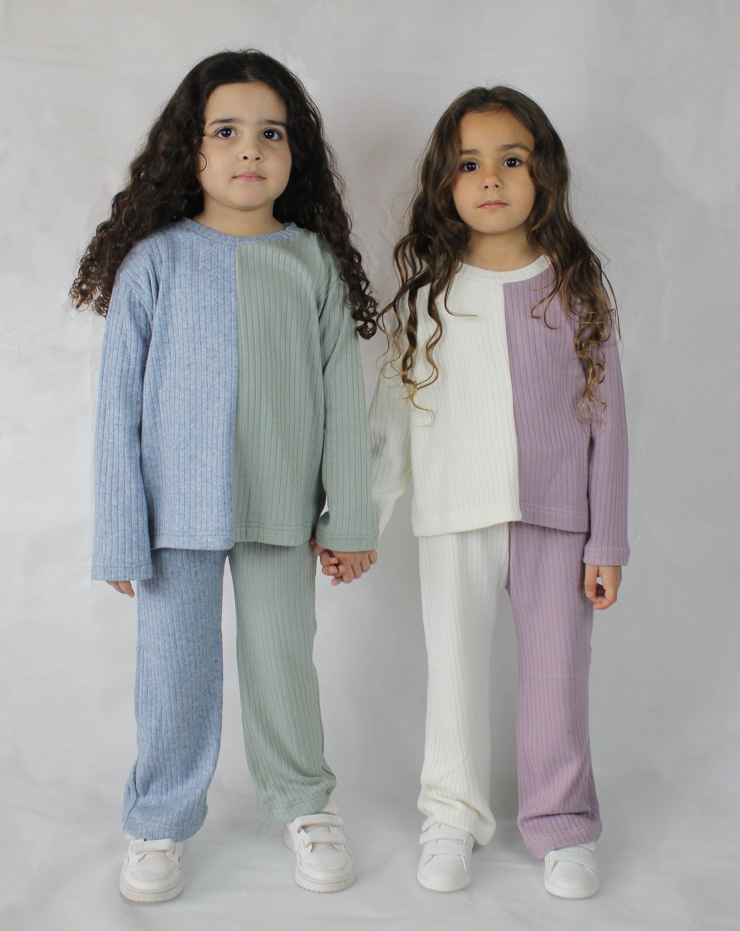 Ribbed co-ord set in green and blue