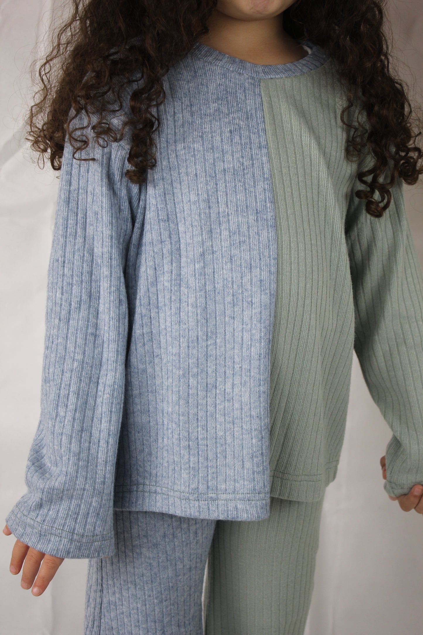 Ribbed co-ord set in green and blue